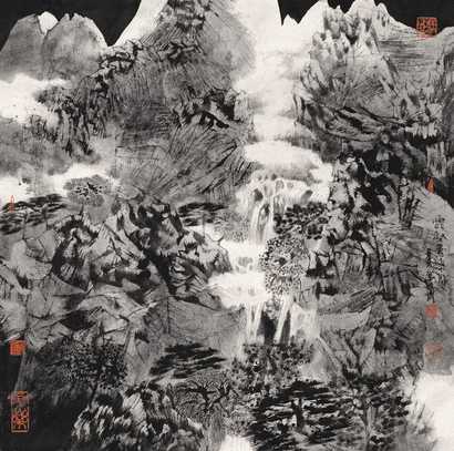 卓鹤君 云壑素练图 镜心